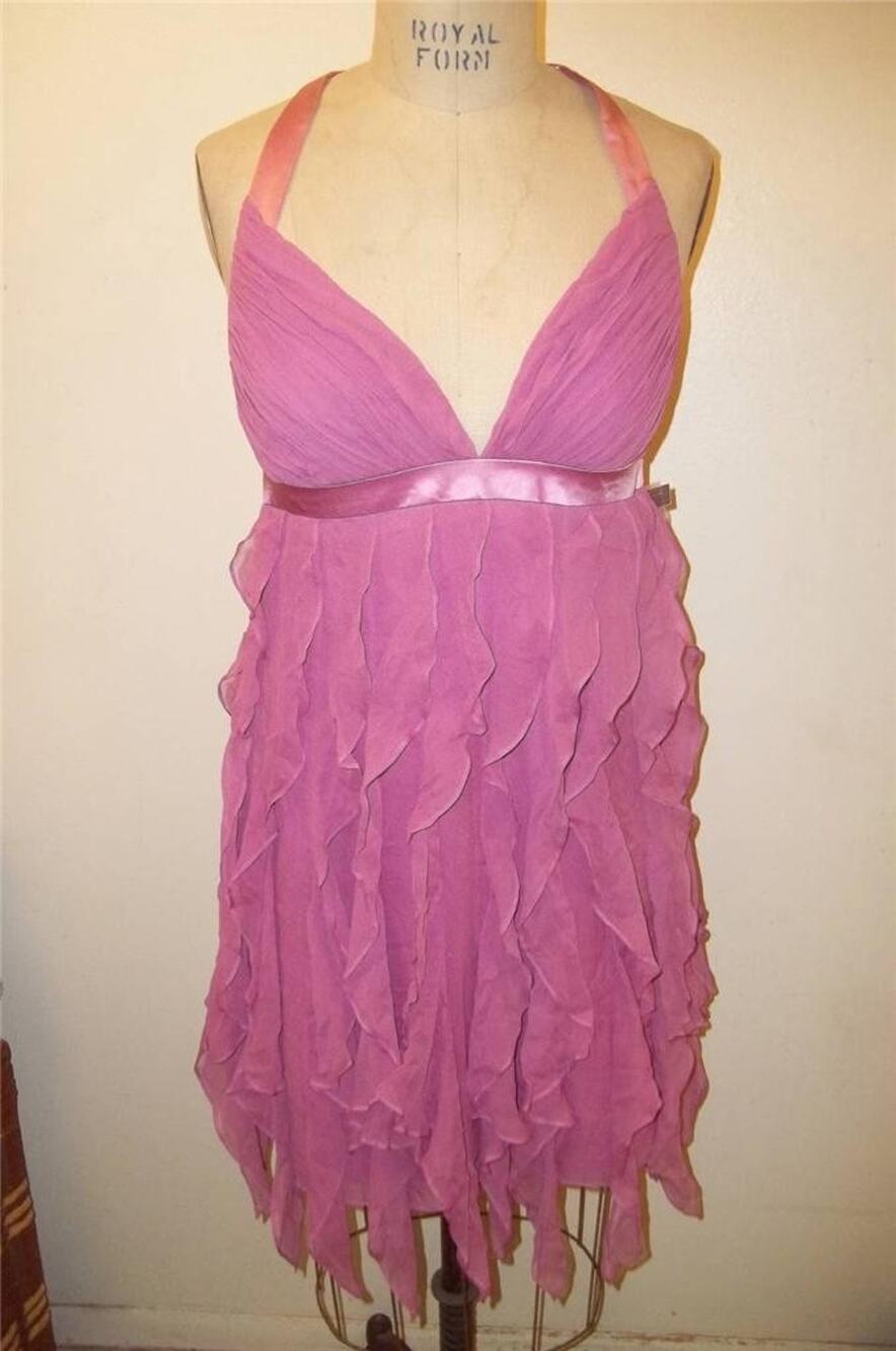 Taylor Radiant Orchid 100% Silk Ruffled Cut-Out Back Dress 6 NWT